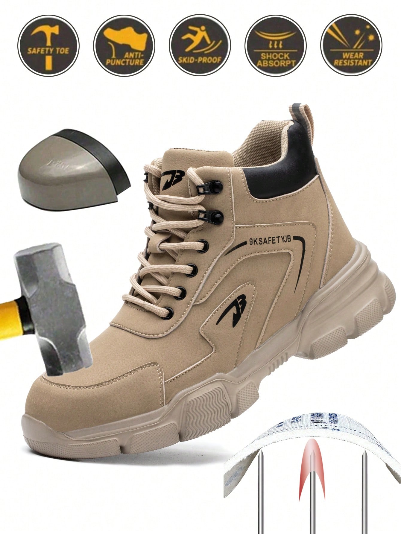 Мужская защитная обувь со стальным носком, хаки ботинки мужские рабочие со стальным носком легкие защитные нескользящие дышащие кроссовки для строительства стальной носок
