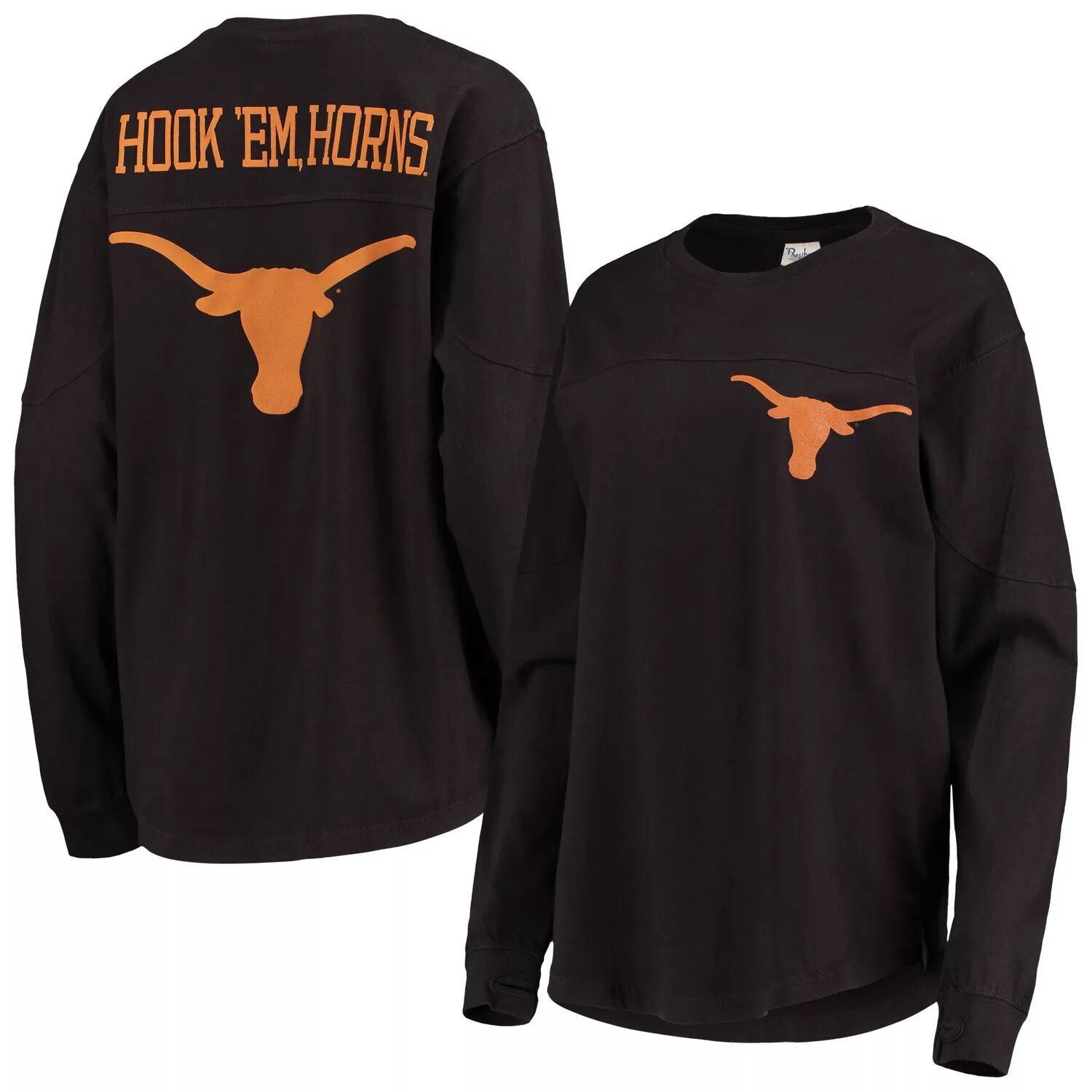 

Женская черная футболка для прессы с длинным рукавом Texas Longhorns The Big Shirt