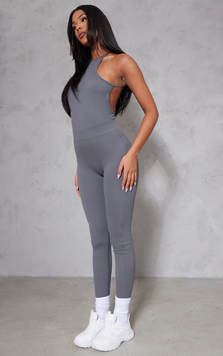 

PrettyLittleThing Высокие леггинсы стального синего цвета в рубчик с высокой талией
