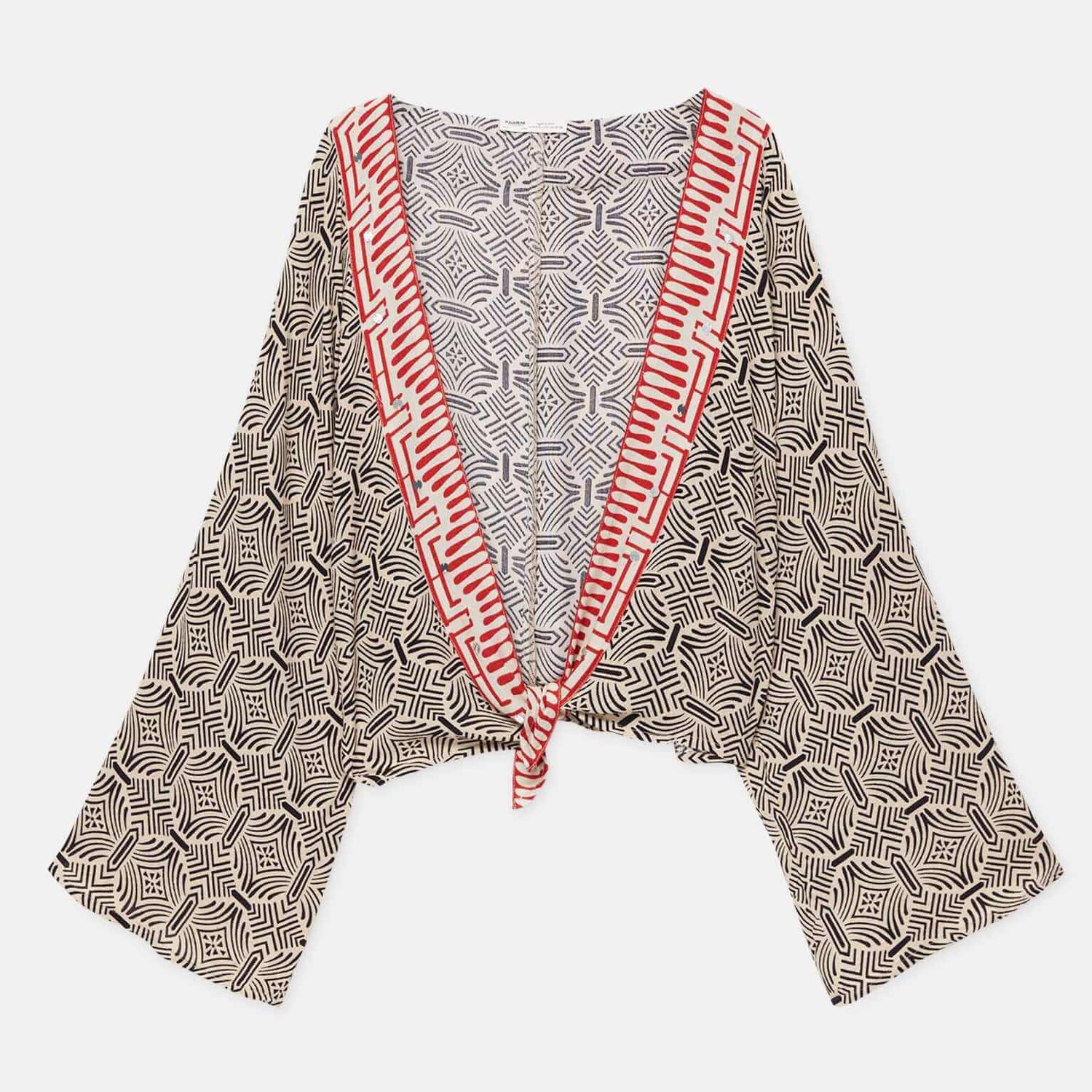

Кимоно Pull&Bear Cropped Printed, кремовый/черный/красный