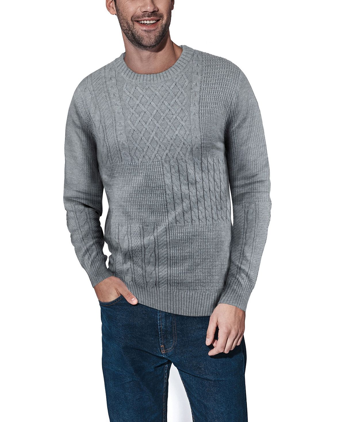 Мужской свитер с круглым вырезом смешанной текстуры X-Ray, светло-серый пуловер с круглым вырезом xxl зеленый