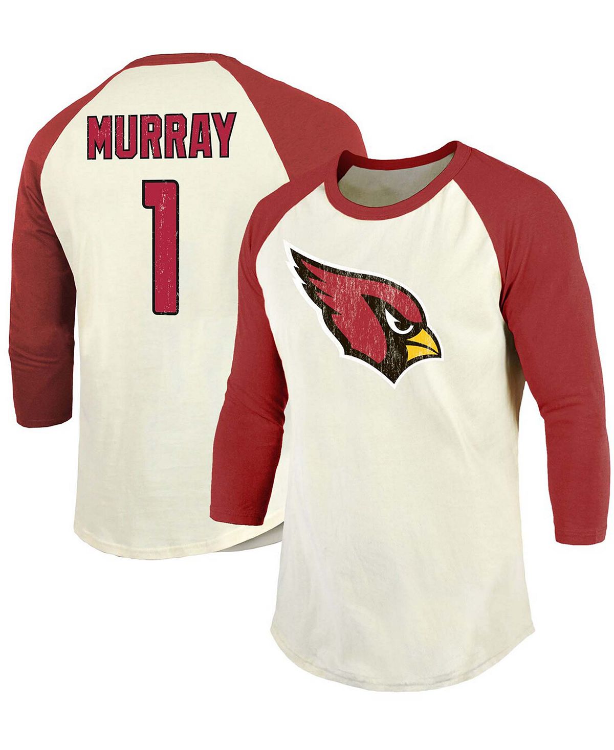 Мужская футболка kyler murray cream, cardinal arizona cardinals в винтажном  стиле, имя игрока, номер, футболка с рукавами реглан и 3/4 Fanatics, мульти  – заказать по доступной цене из-за рубежа в «CDEK.Shopping»