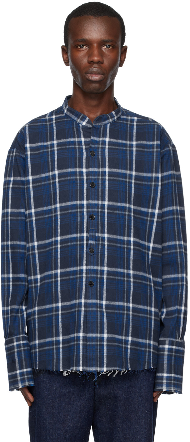 

Синяя клетчатая рубашка Greg Lauren, Синий