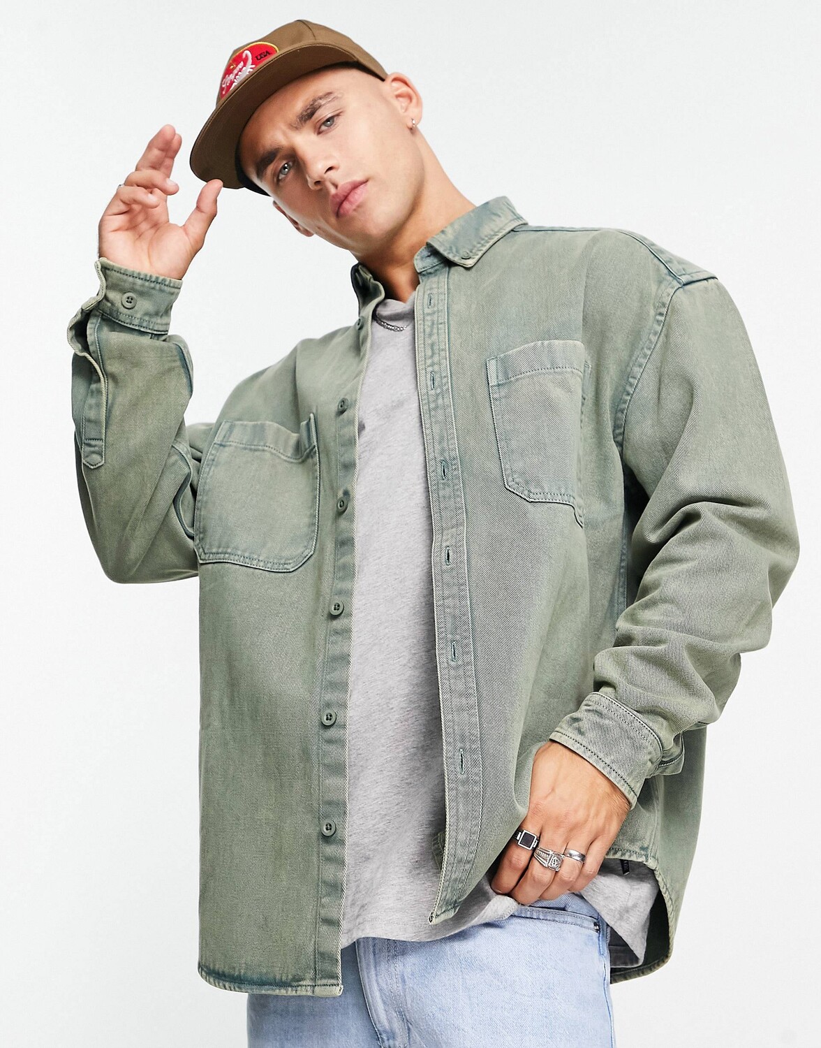 

Зеленая джинсовая рубашка оверсайз ASOS DESIGN