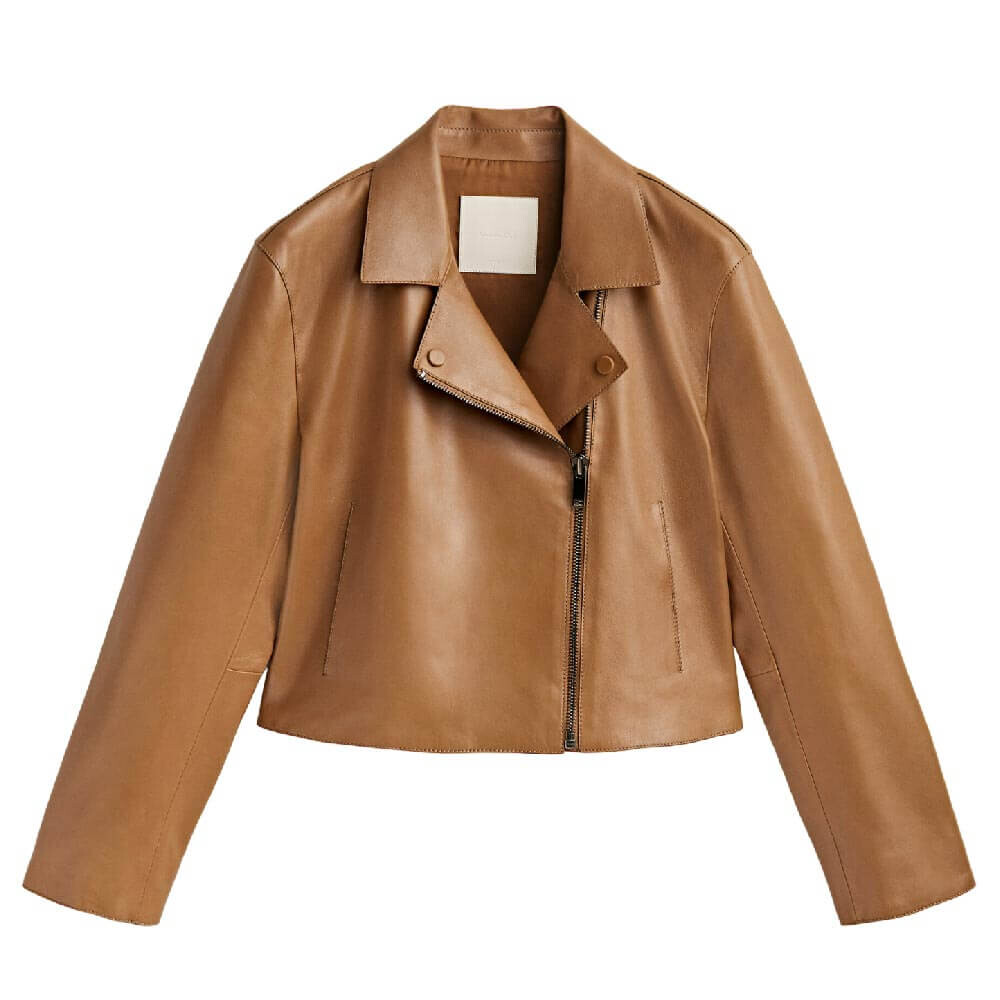 

Куртка-косуха Massimo Dutti Nappa Leather Polished Edges Biker, коричневый