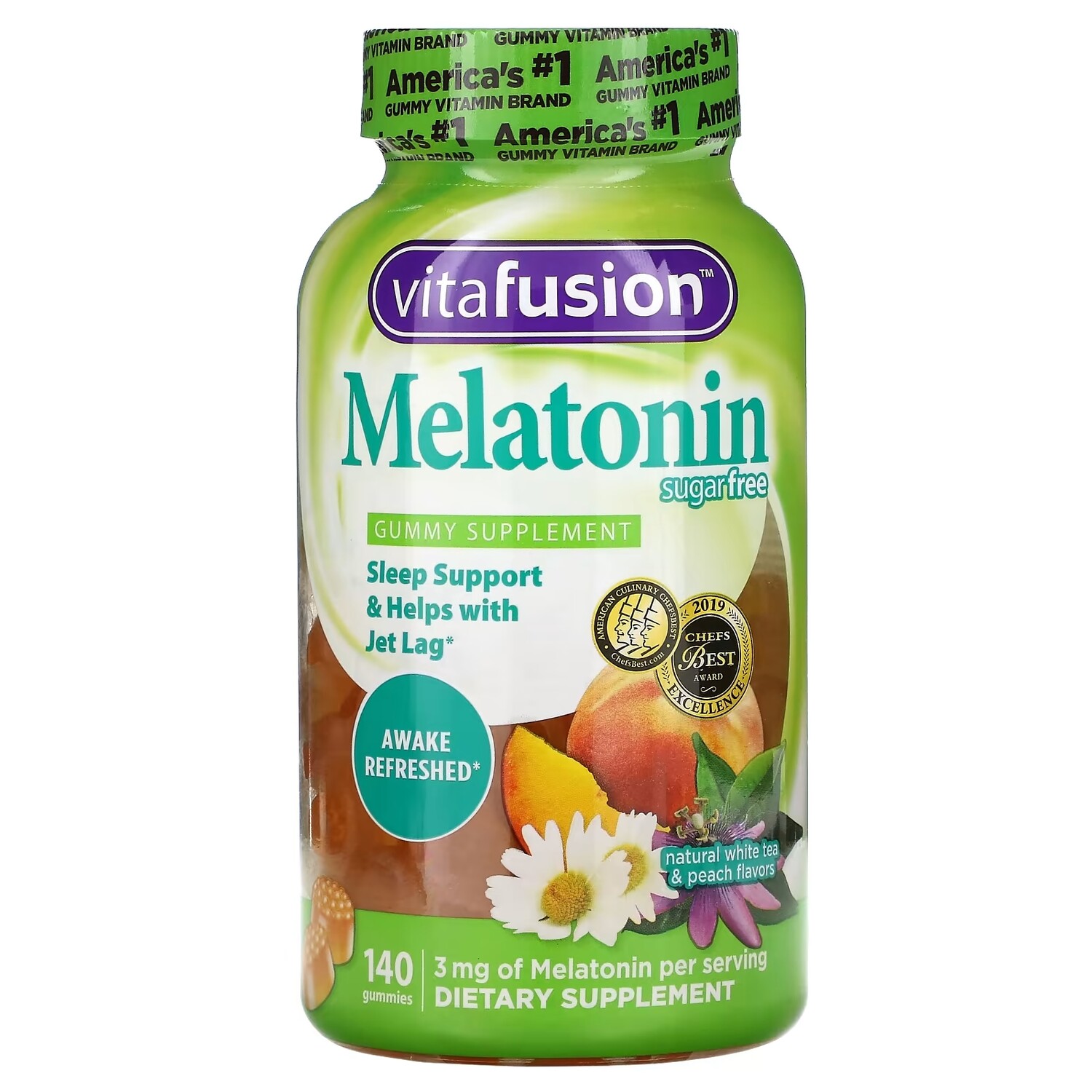 

Мелатонин VitaFusion со вкусом натурального белого чая и персика, 140 жевательных конфет