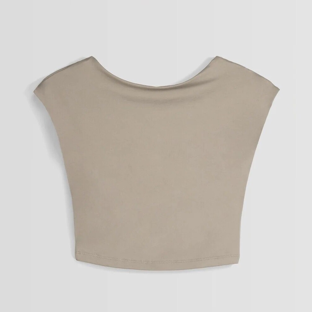 

Топ Bershka Short Sleeve Open Back Nylon Blend, бежевый