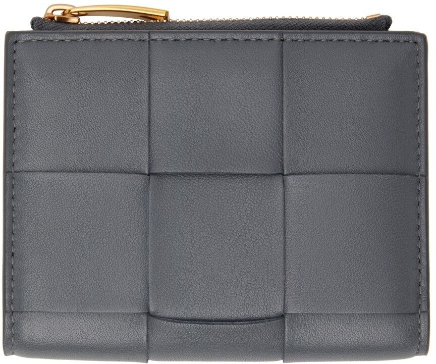

Серый маленький бумажник с двойной молнией Intrecciato Bottega Veneta