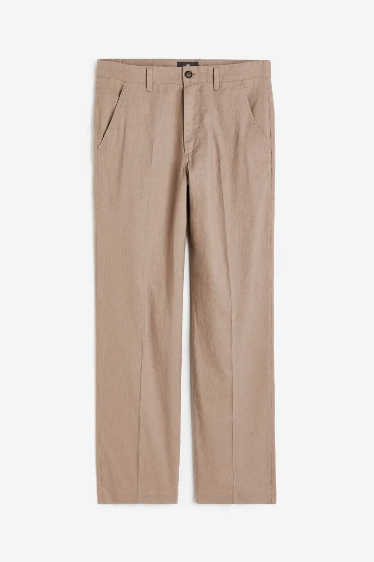 

Брюки H&M Relaxed Fit Linen, бежевый