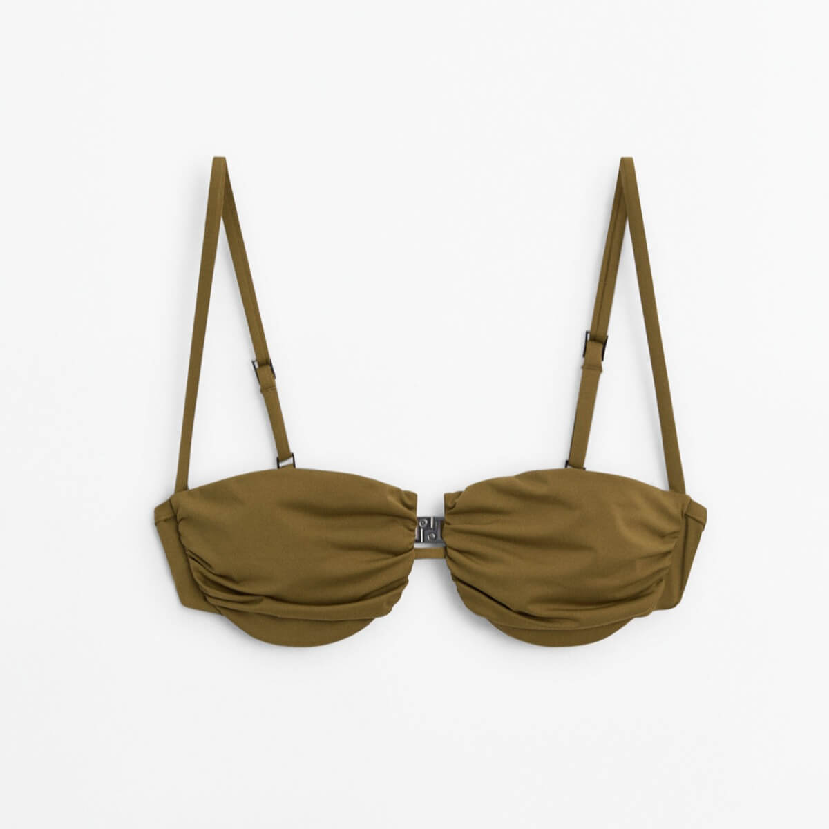 цена Верх купальника Massimo Dutti Gathered Bandeau Bikini, темно-зеленый