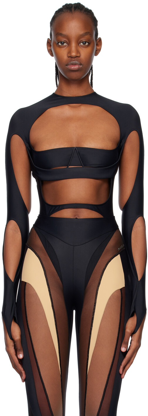 

Черное боди с вырезом Mugler