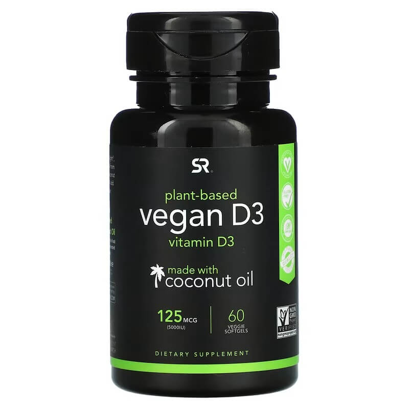 Витамин D3 Sports Research 125 мкг (5000 МЕ), 60 капсул sports research витамин d3 с кокосовым маслом 125 мкг 5000 ме 360 мягких таблеток