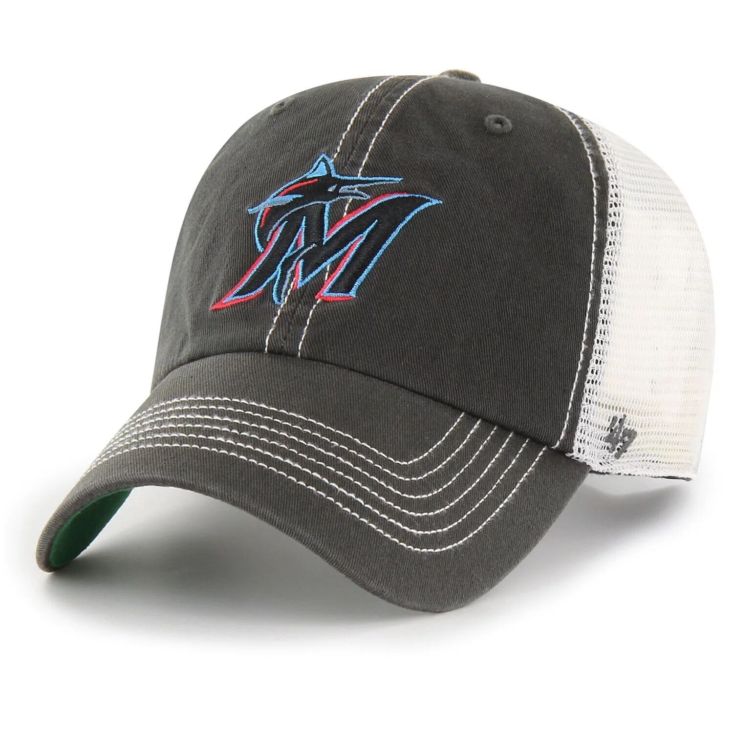 

Мужская кепка '47 графитового/белого цвета Miami Marlins Trawler Clean Up Trucker Snapback