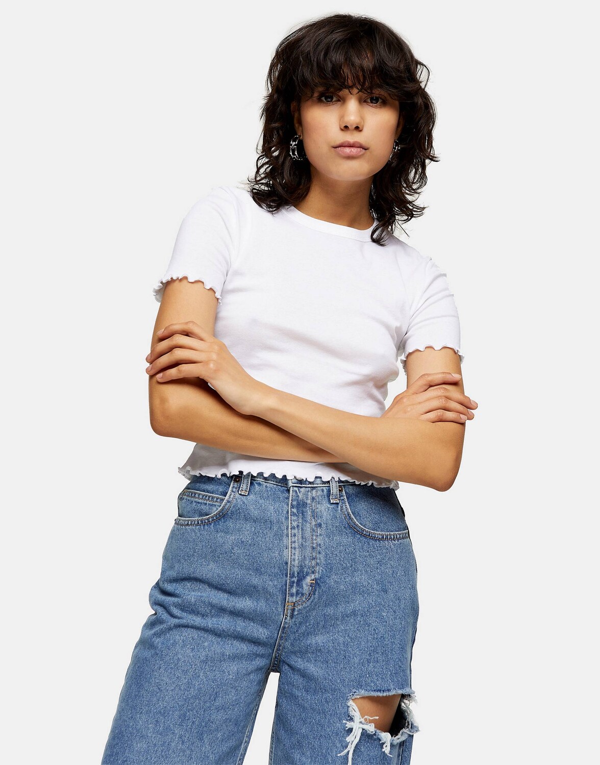 

Белая футболка с салатовым краем Topshop