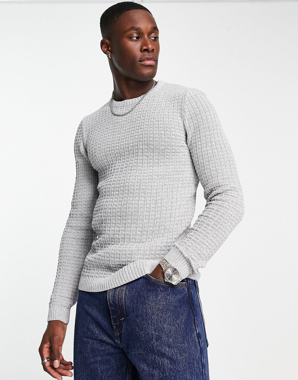 

Серый джемпер вафельного кроя ASOS DESIGN