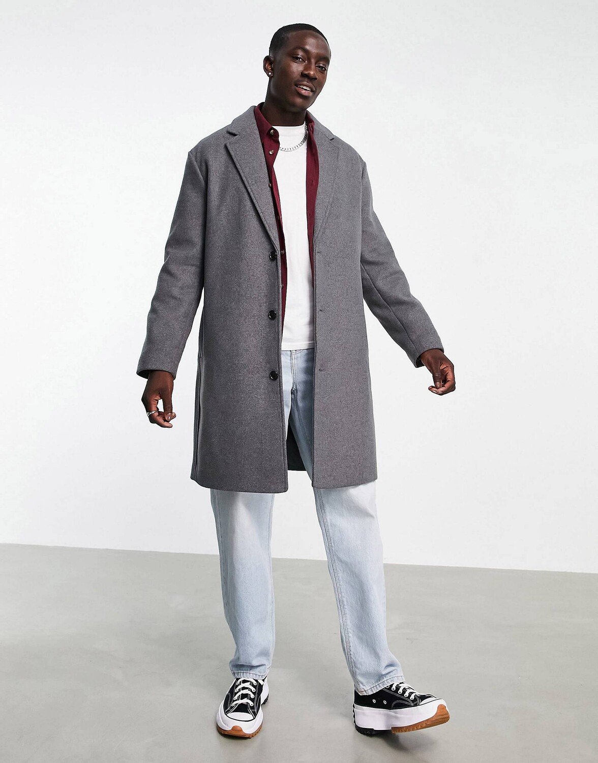 

Серое пальто свободного кроя из смесовой шерсти ASOS DESIGN, Серый
