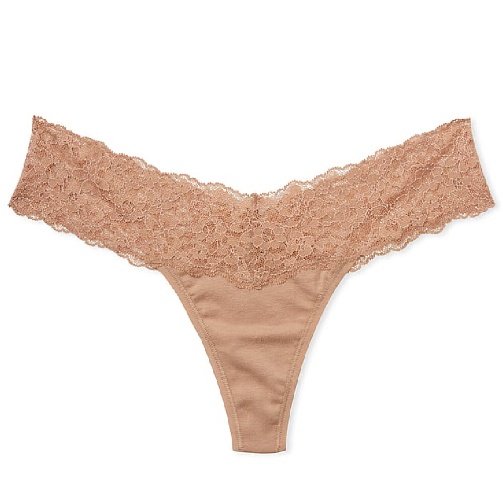 

Трусы Victoria's Secret The Lacie Lace-Waist Cotton Thong Classic Lace, бежевый