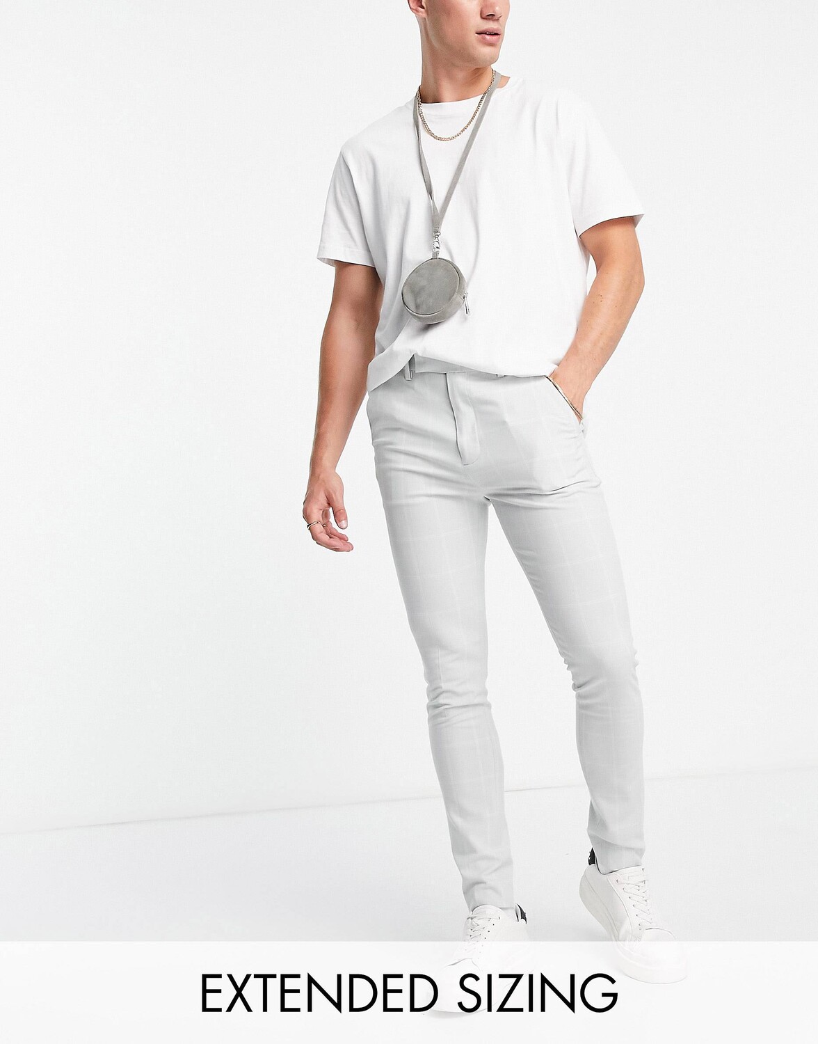 

Суперузкие элегантные брюки в клетку с окошками ASOS DESIGN серого цвета, Серый