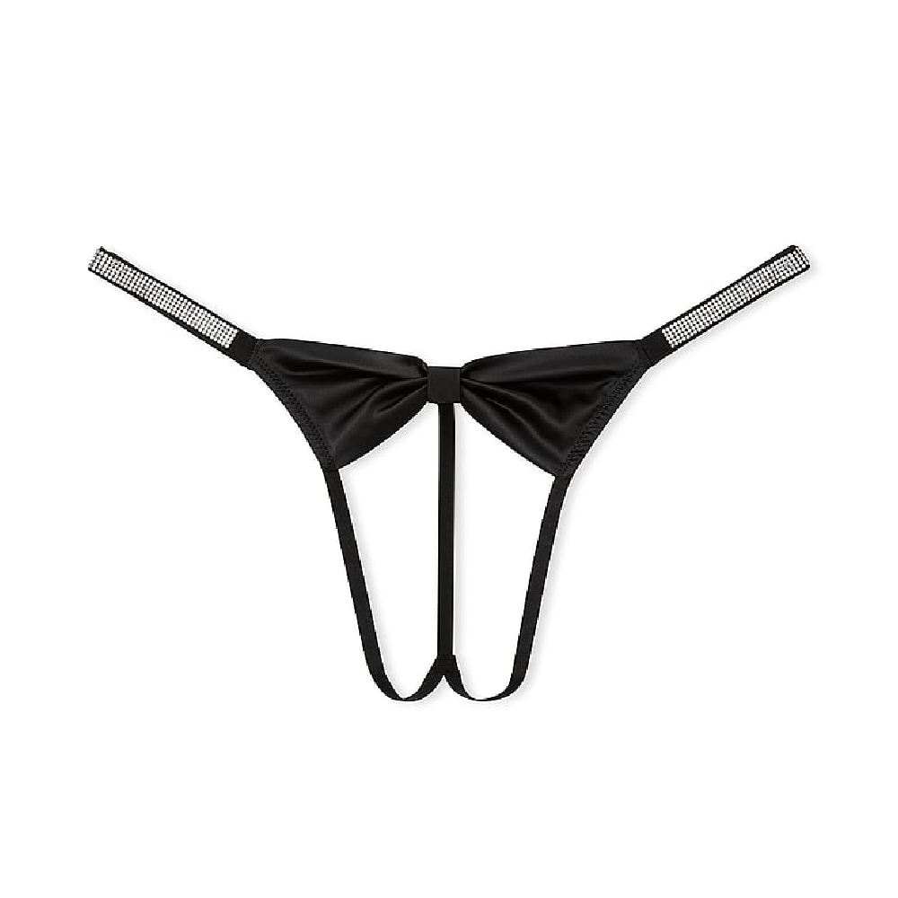 Трусы Victoria's Secret Very Sexy Shine Bow Satin Crotchless V-String, черный