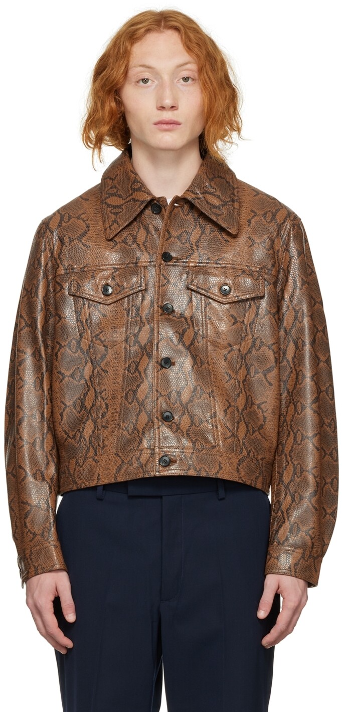 

Коричневая кожаная куртка с питоном Trucker Second/Layer