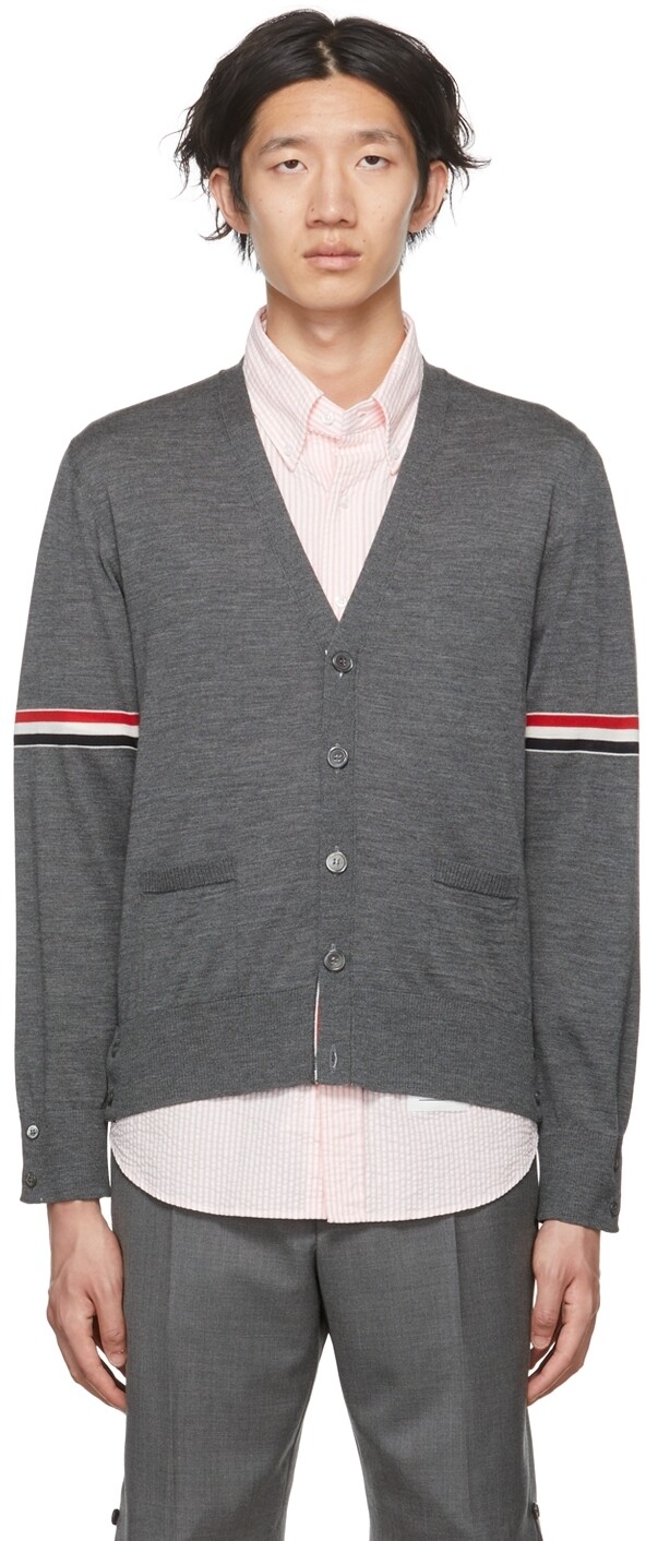 

Серый трехцветный кардиган Thom Browne
