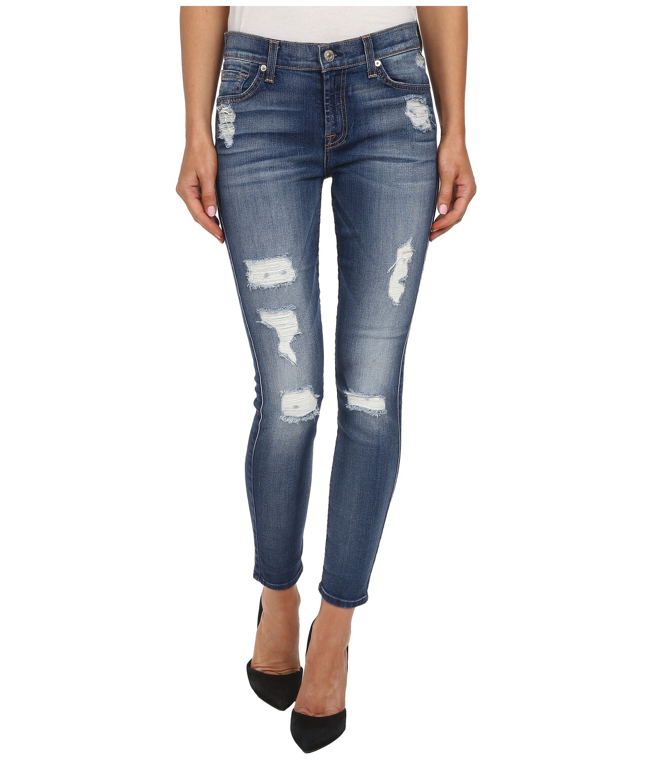 

Джинсы 7 For All Mankind, The Ankle Skinny w/ Destroy in Distressed Authentic Light 2