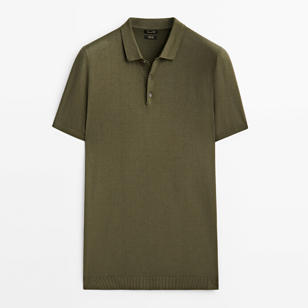 

Хлопковый свитер с воротником поло Massimo Dutti, хаки