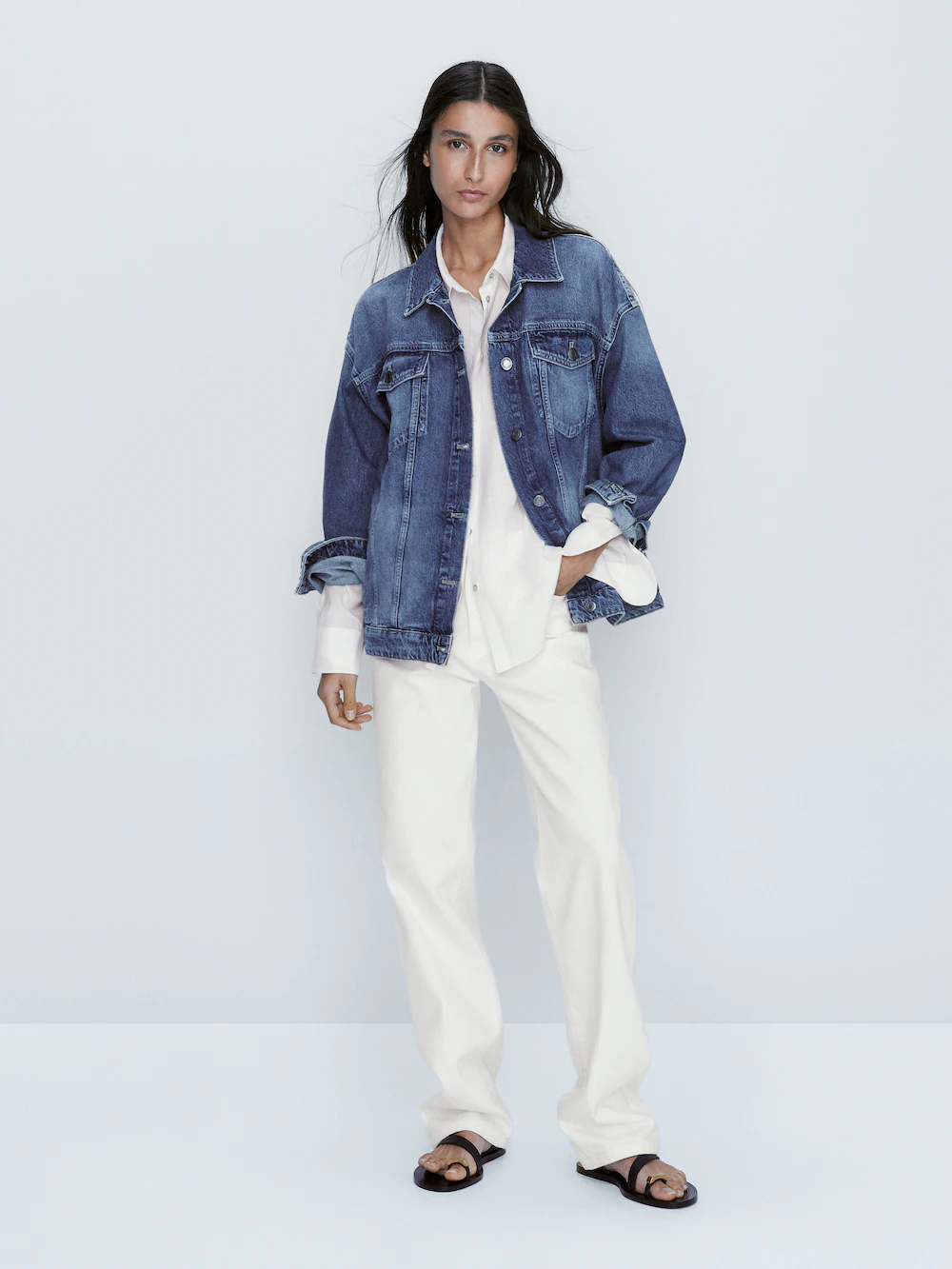 

Блузка оверсайз из 100% льна Massimo Dutti, белый