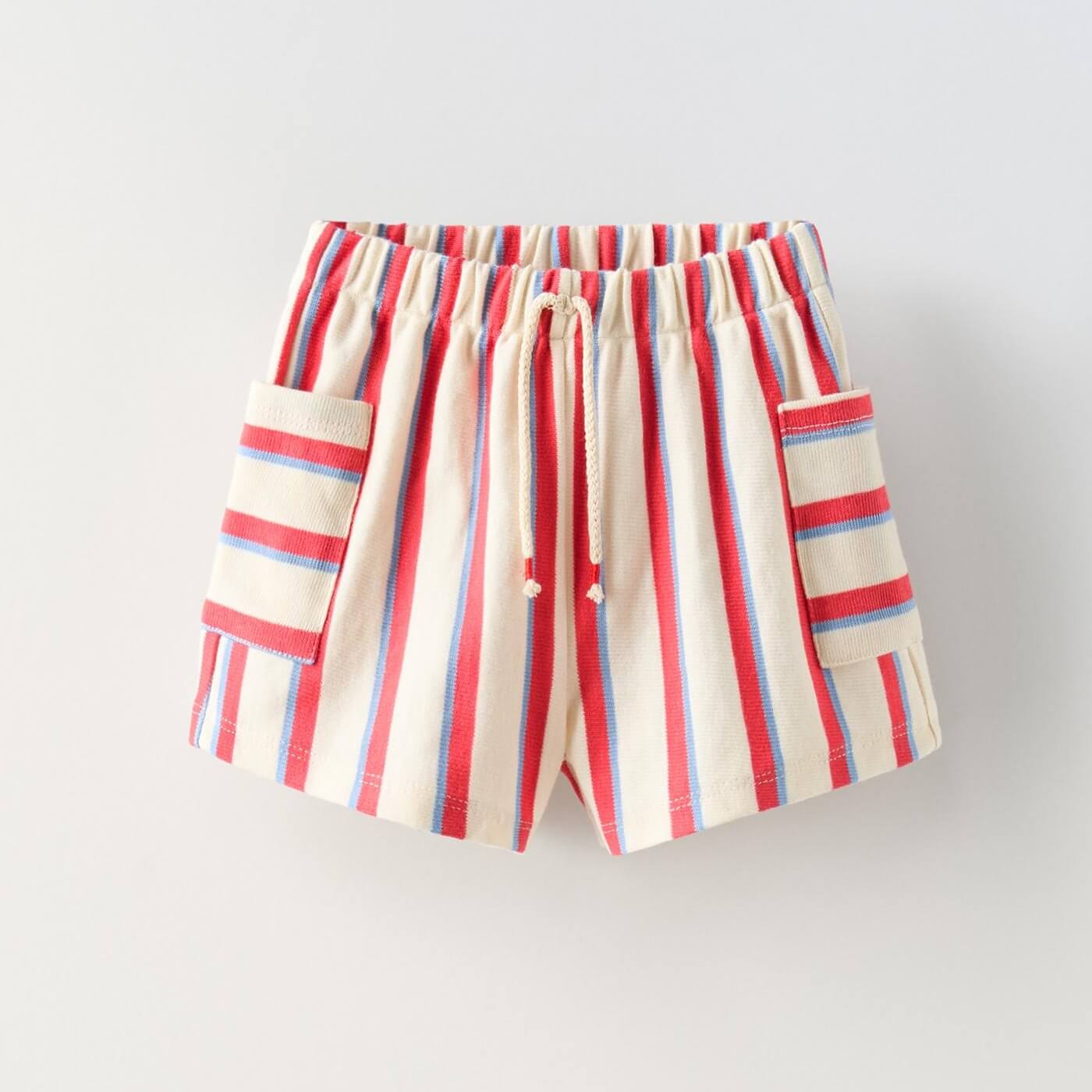 Шорты-бермуды Zara Summer Camp Striped Pockets, красный/бежевый