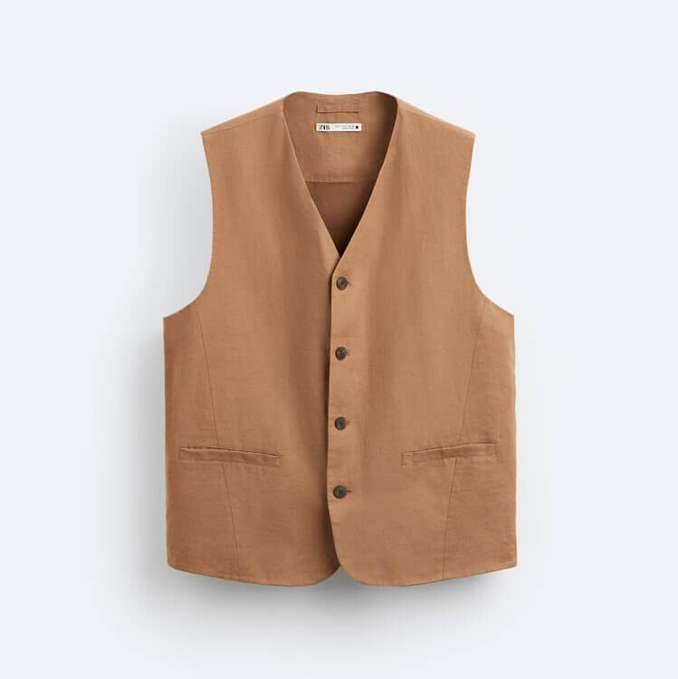 

Жилет Zara 100% Linen, коричневый