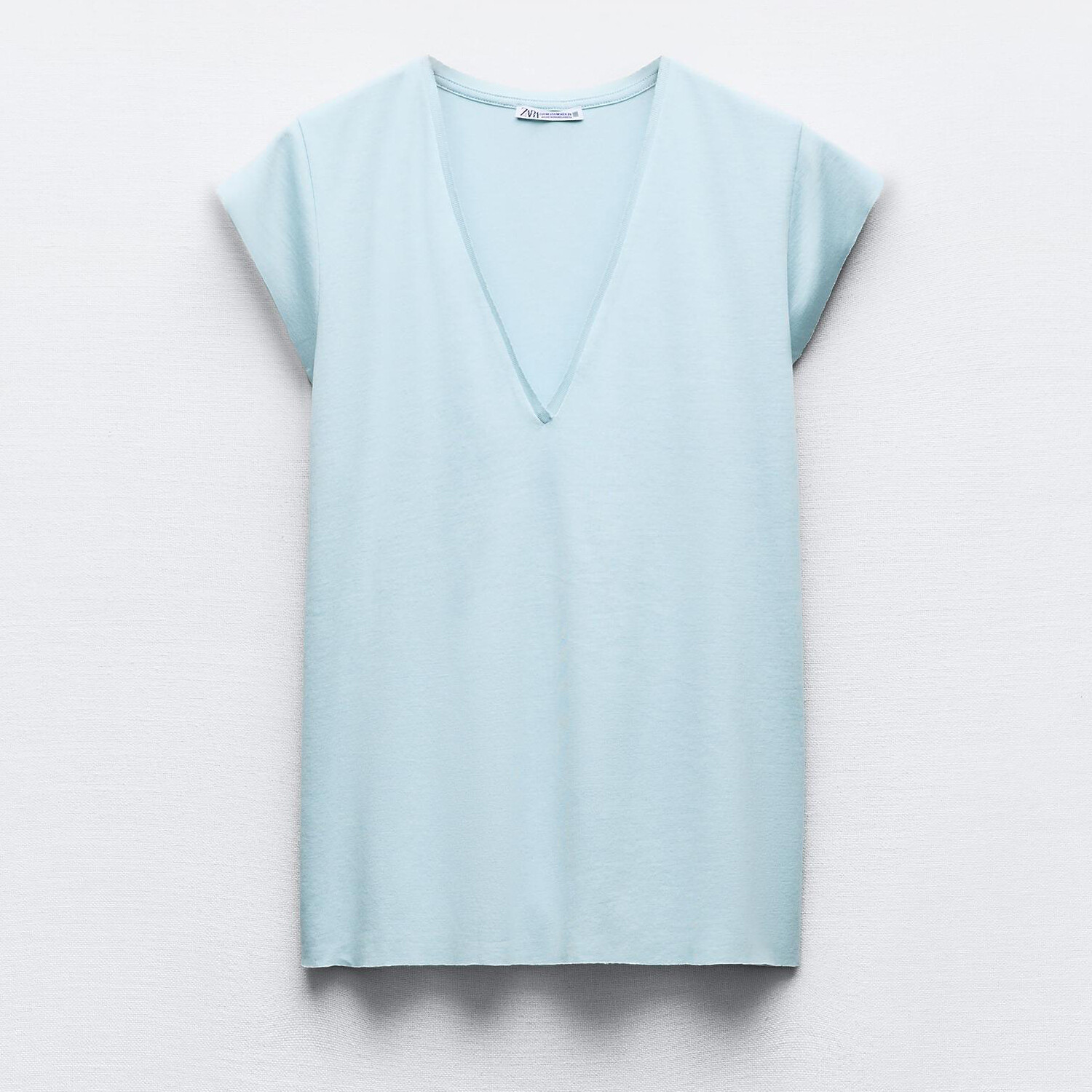 

Футболка Zara V-Neck Cotton, голубой