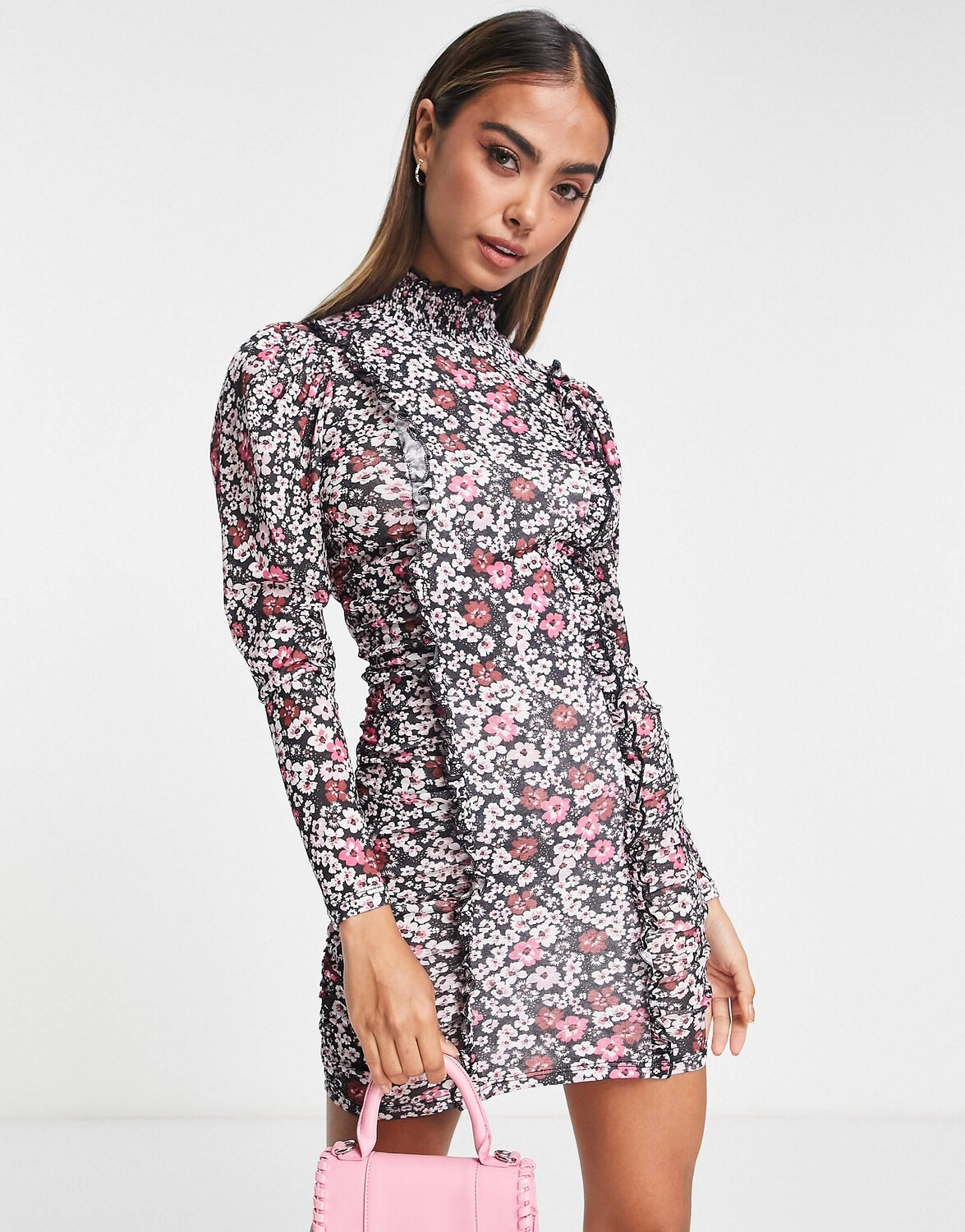 

Разноцветное облегающее платье мини с оборками Miss Selfridge