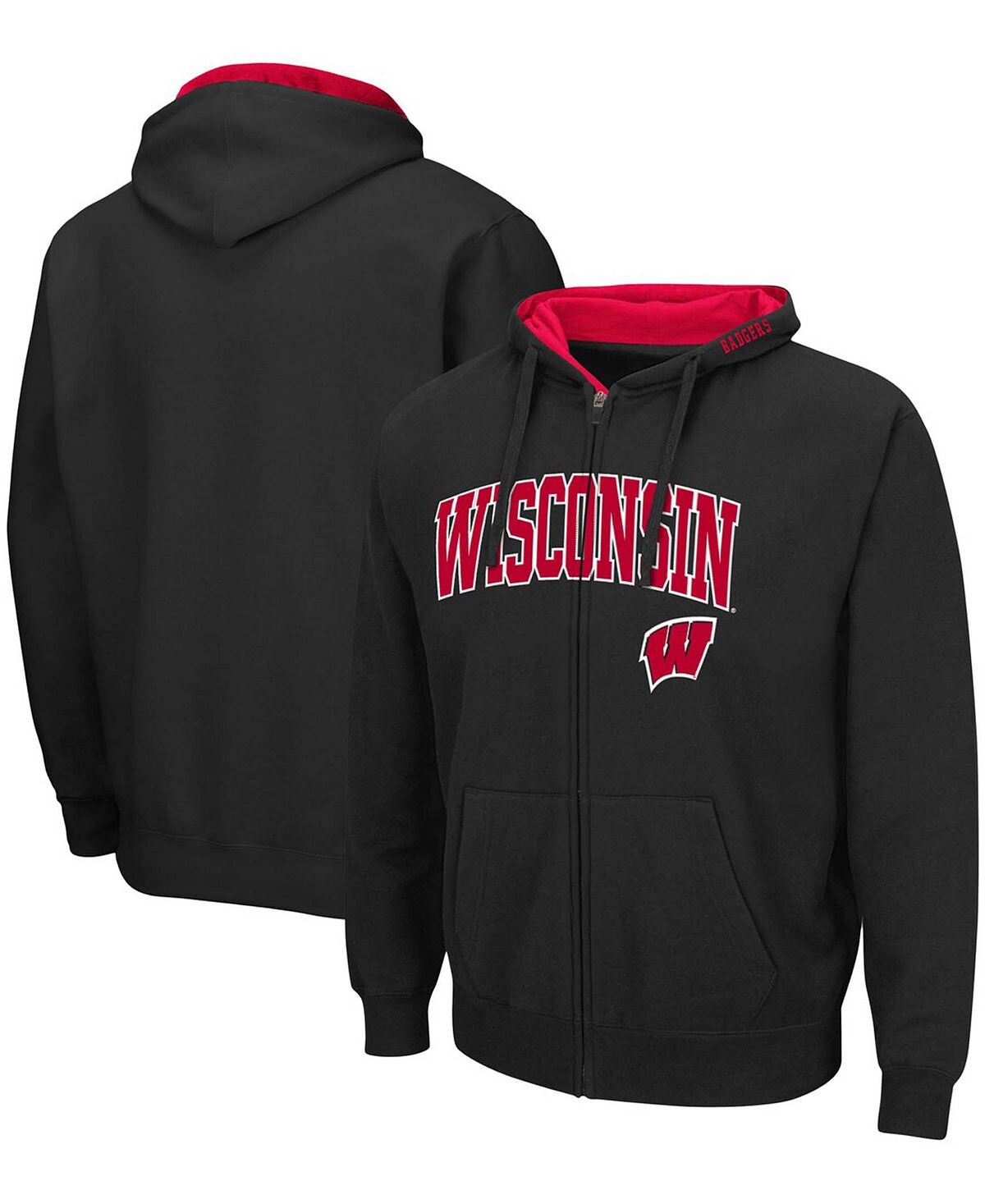 

Мужская черная толстовка с капюшоном wisconsin badgers arch logo 3.0 с молнией во всю длину Colosseum, черный