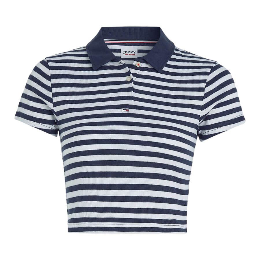 

Поло Tommy Jeans by Tommy Hilfiger Ribbed Cropped Stripe, темно-синий/белый