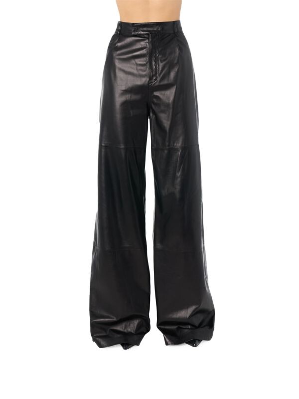 

Кожаные широкие брюки Amiri с высокой посадкой, черный