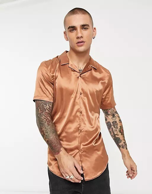 

Атласная рубашка скинни ASOS DESIGN, медный