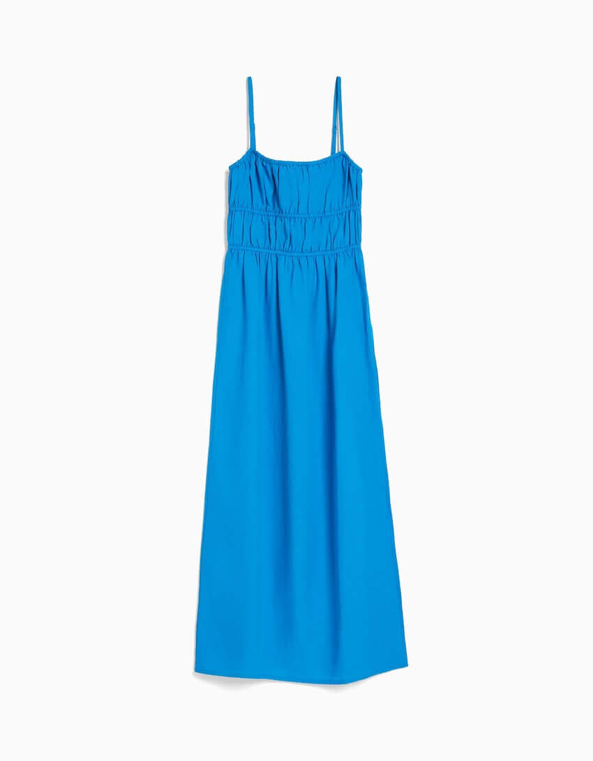 

Платье-миди Bershka Linen Blend With Straps, синий