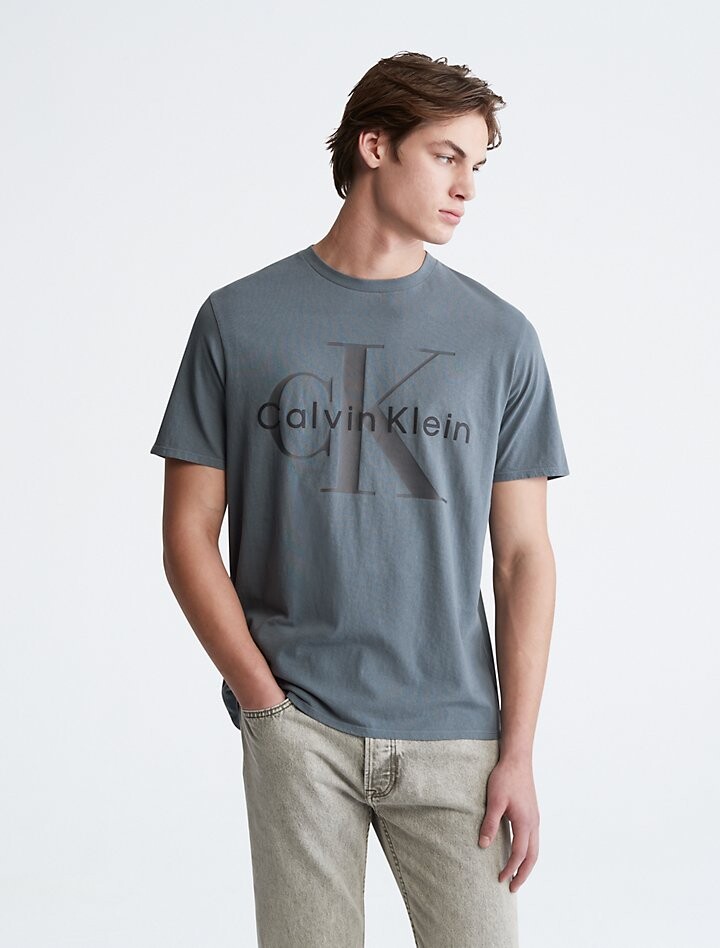

Футболка Calvin Klein Naturals Tea Dye Monogram Logo Crewneck, серо-синий