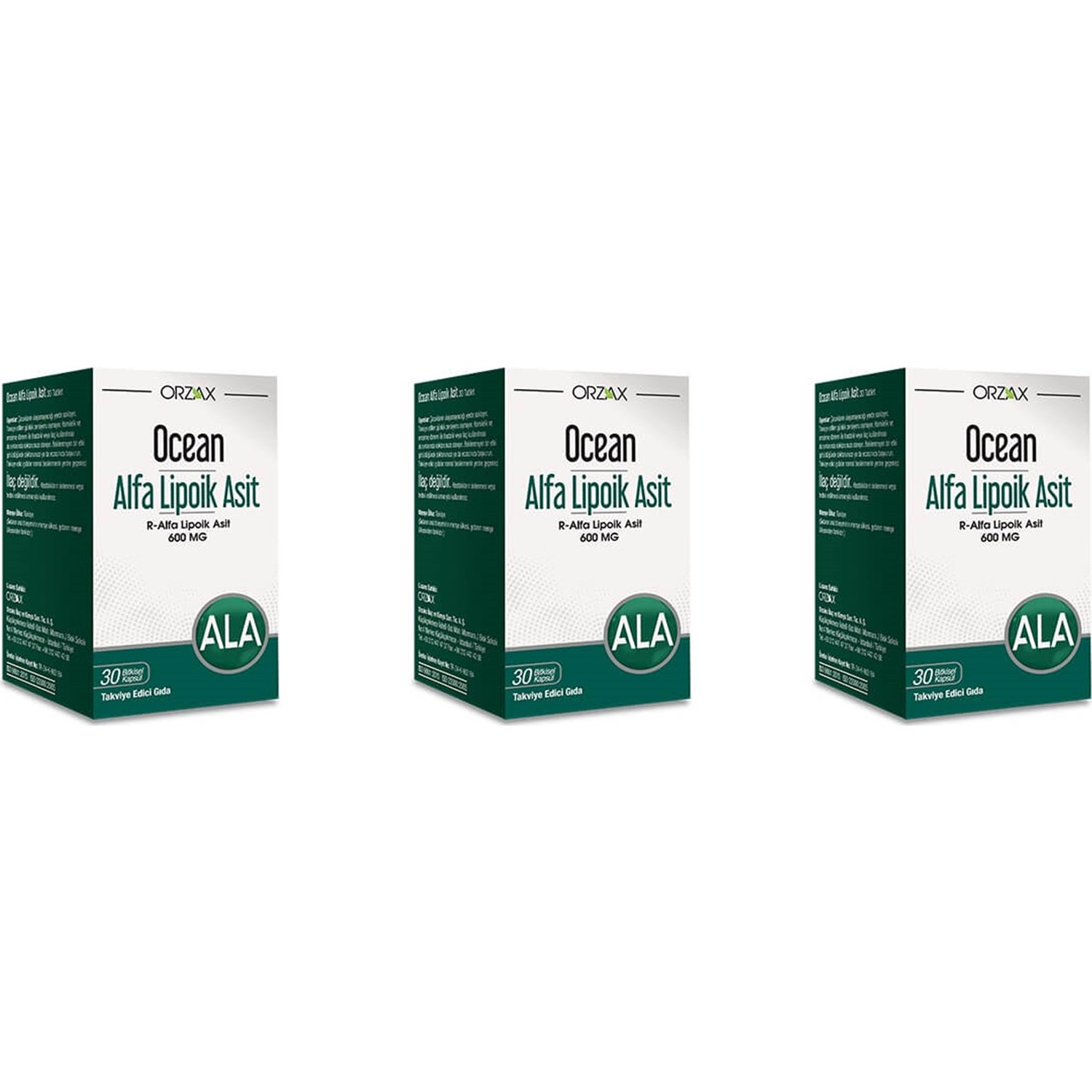 Альфа-липоевая кислота Orzax 600 мг, 3 упаковки по 30 капсул