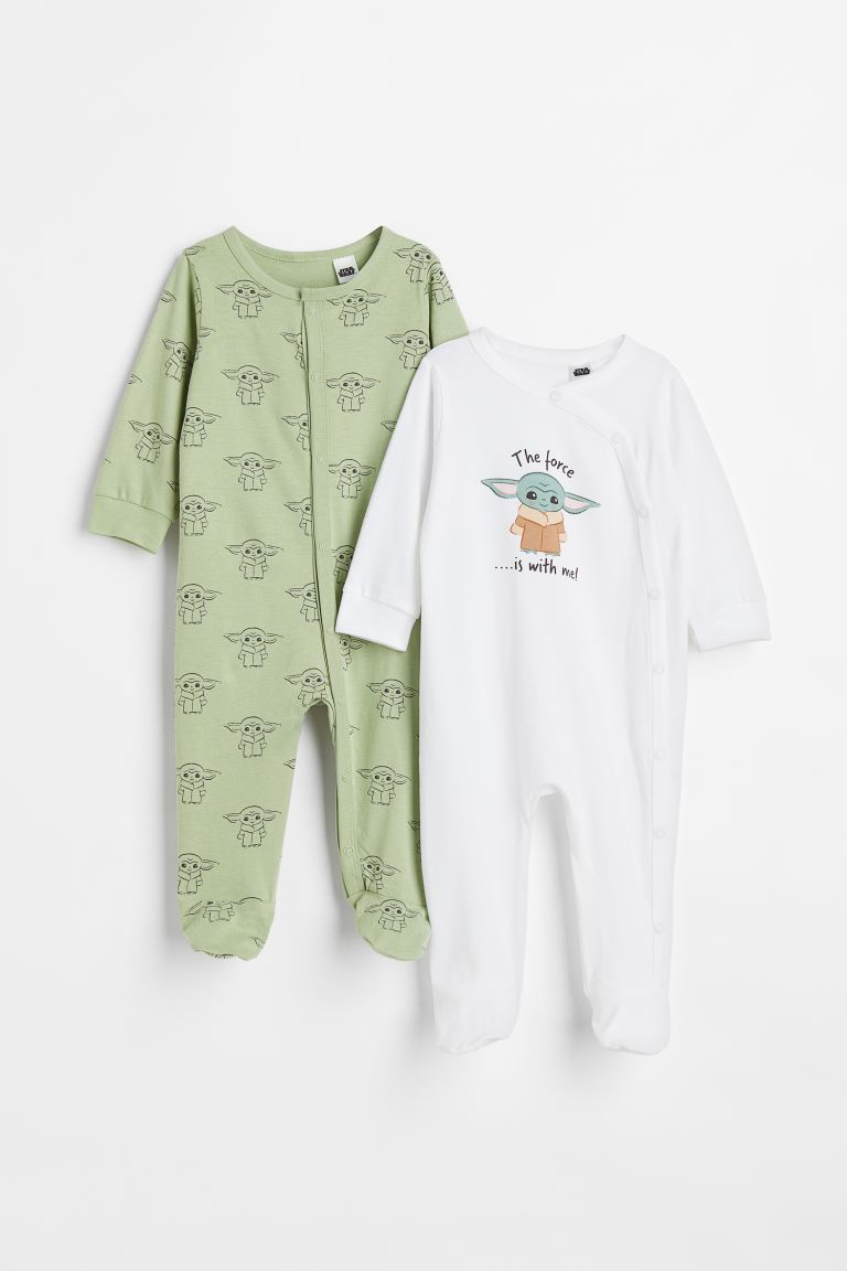 2 пары цельных хлопковых пижам H&M, светло-зеленый/мандалорец