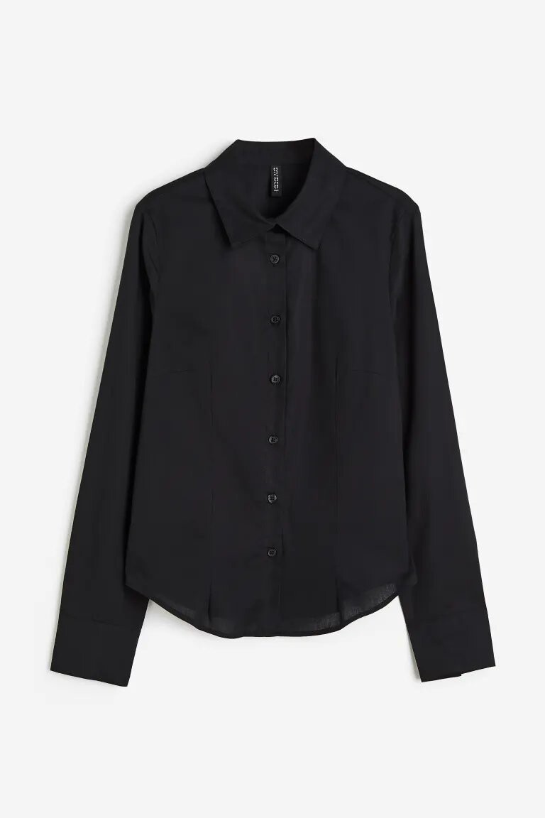 

Рубашка H&M Fitted Poplin, чёрный