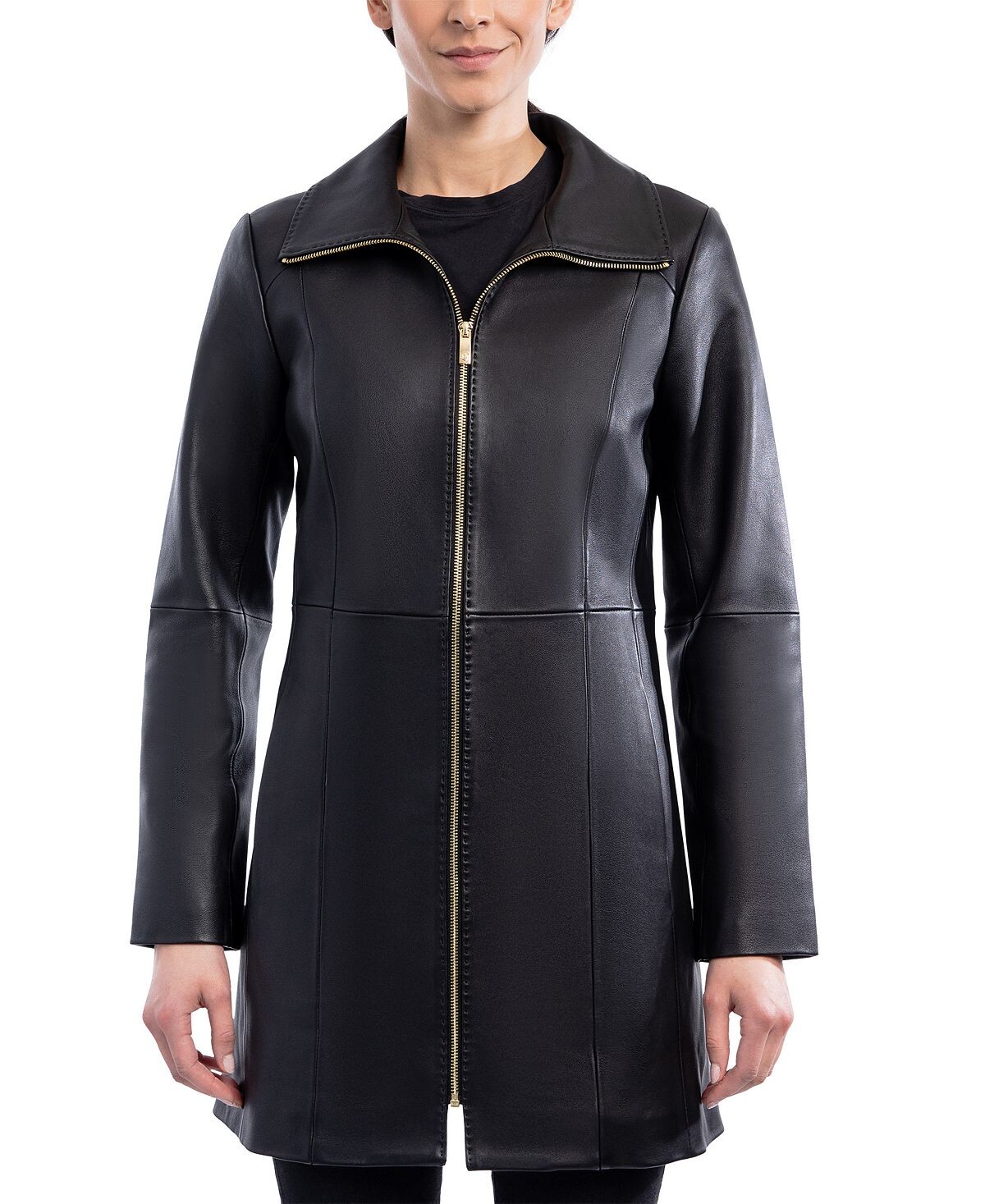 

Миниатюрная кожаная куртка Anne Klein, черный