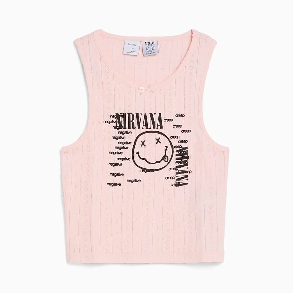 

Топ Bershka Pointelle Knit With Nirvana Print, розовый