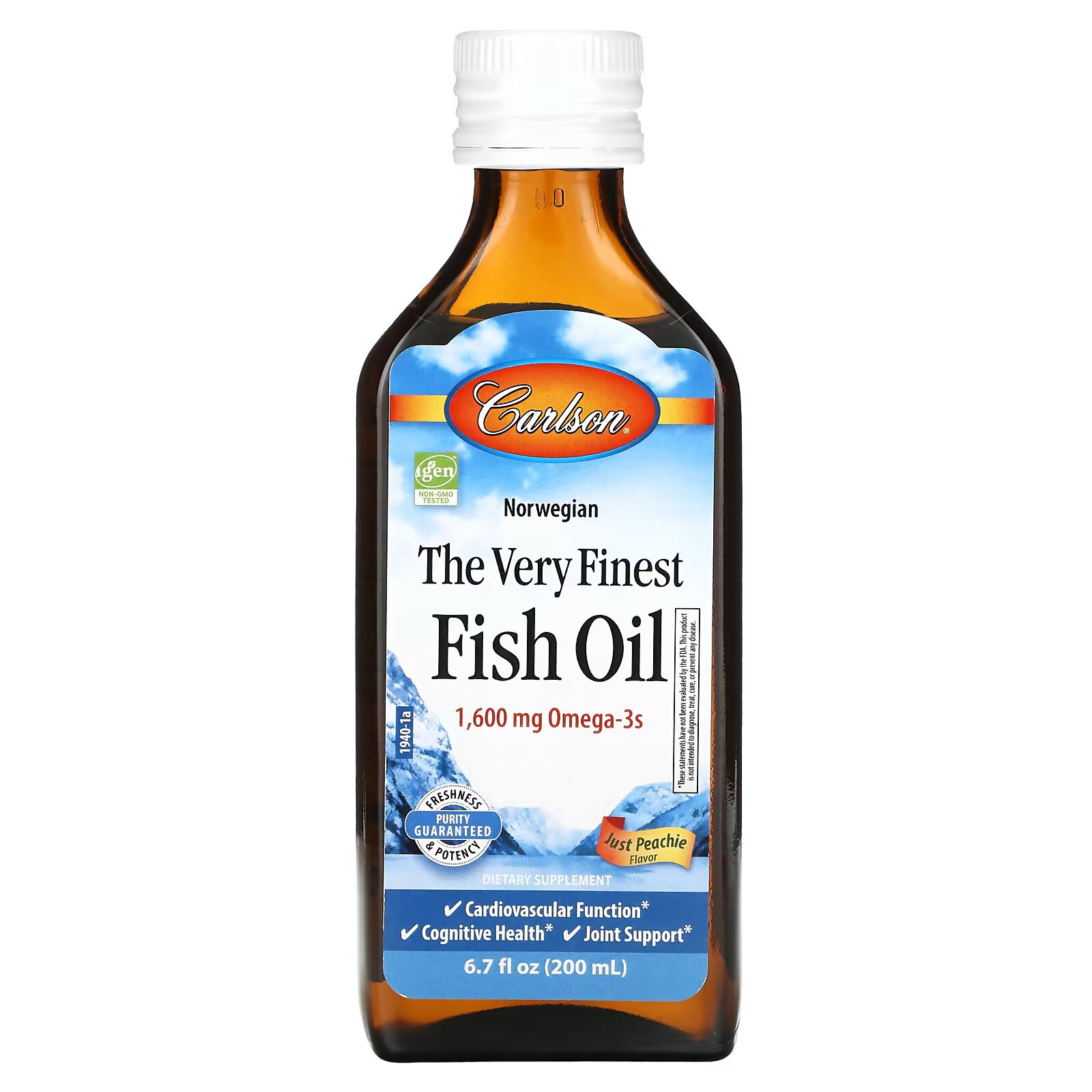 Carlson, The Very Finest Fish Oil, Just Peachie, 1,600 mg, 6.7 fl oz (200 ml) carlson kids norwegian the very finest fish oil just peachie 800 mg 6 7 fl oz 200 ml