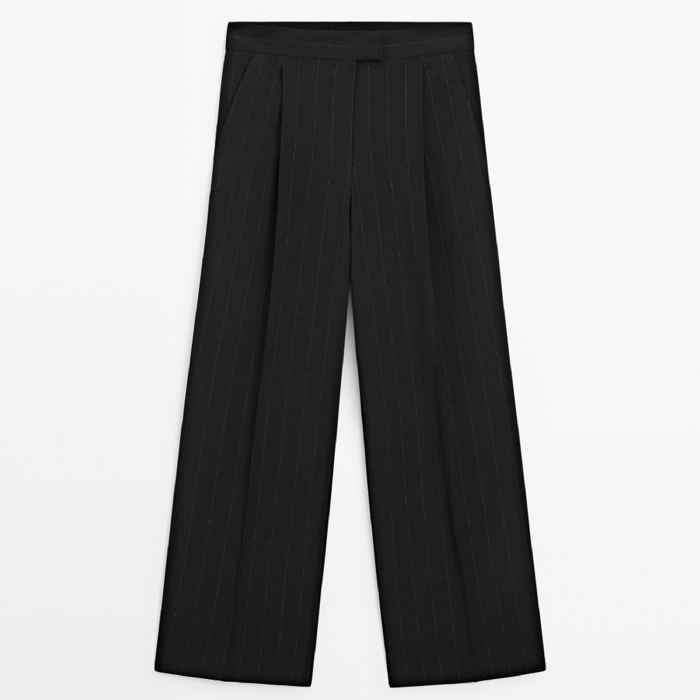 Брюки Massimo Dutti Suit Pinstripes with Darts, черный брюки чинос massimo dutti slim fit черный