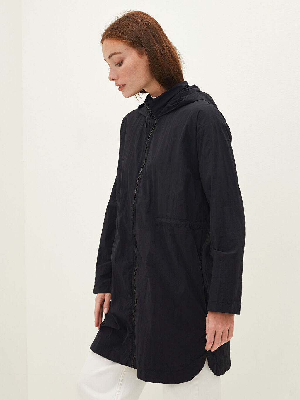 

Прямая женская туника с длинным рукавом и воротником с капюшоном LCW Modest