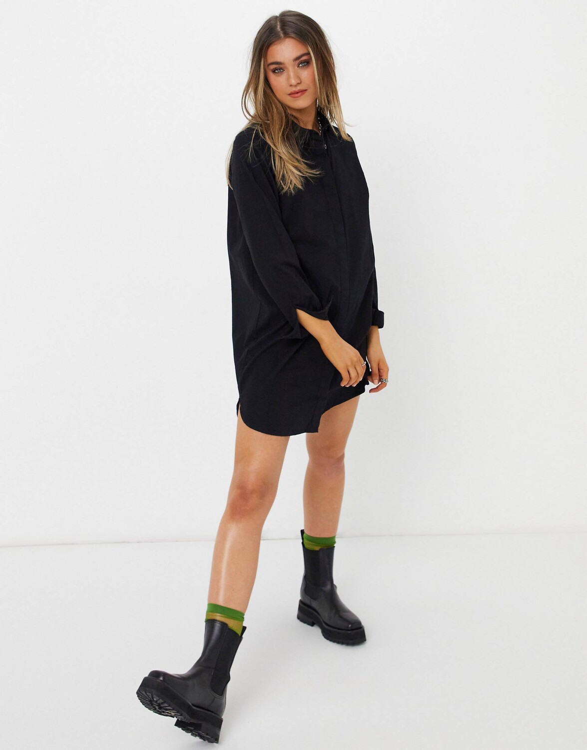 

Черное хлопковое платье-рубашка мини ASOS DESIGN