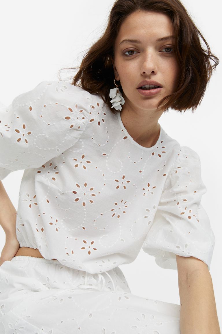 Блузка с объемными рукавами H&M, белый