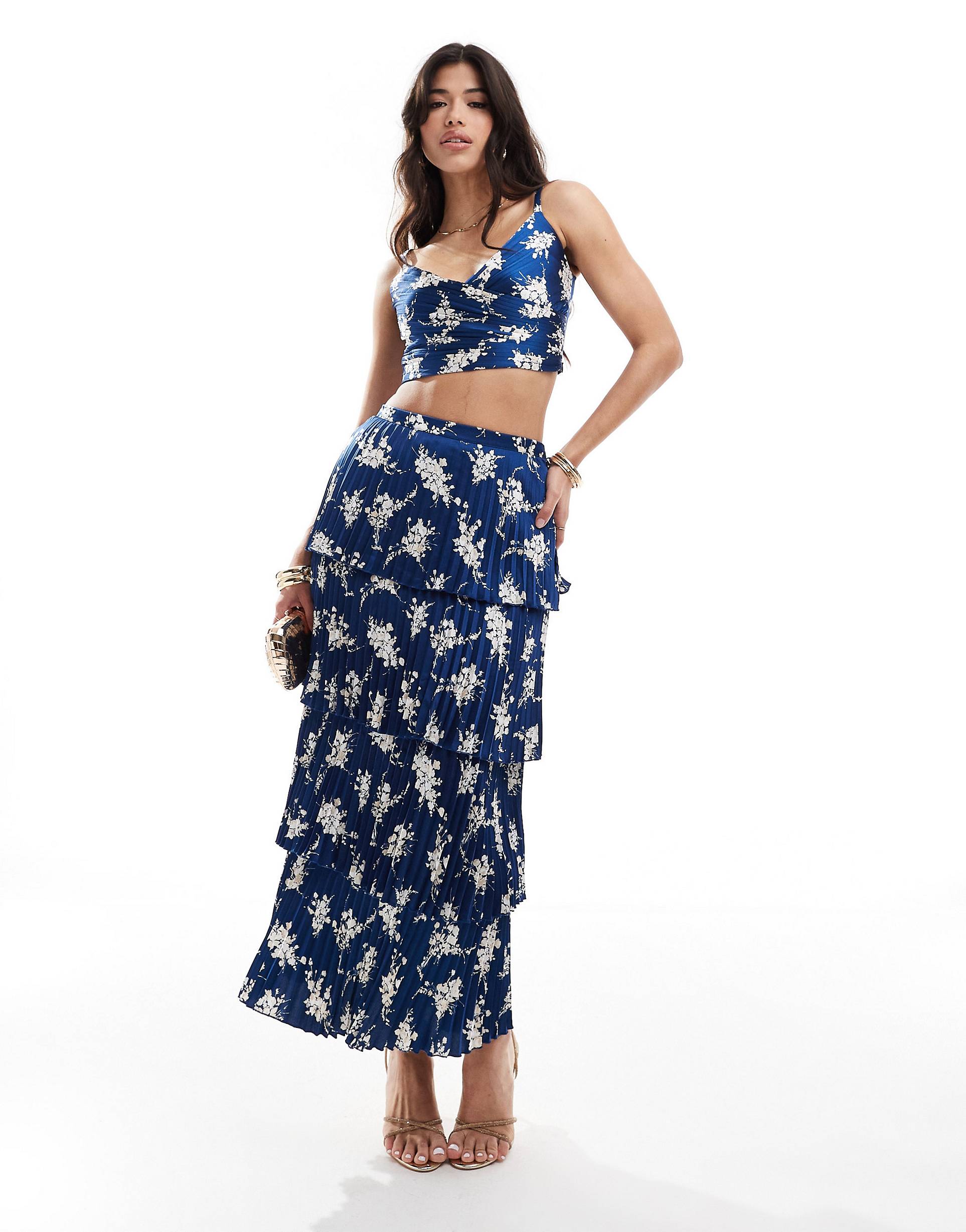 Юбка Abercrombie & Fitch Satin, темно-синий женская плиссированная юбка с высокой талией синяя юбка макси из тюля с цветочным принтом весна лето 2022