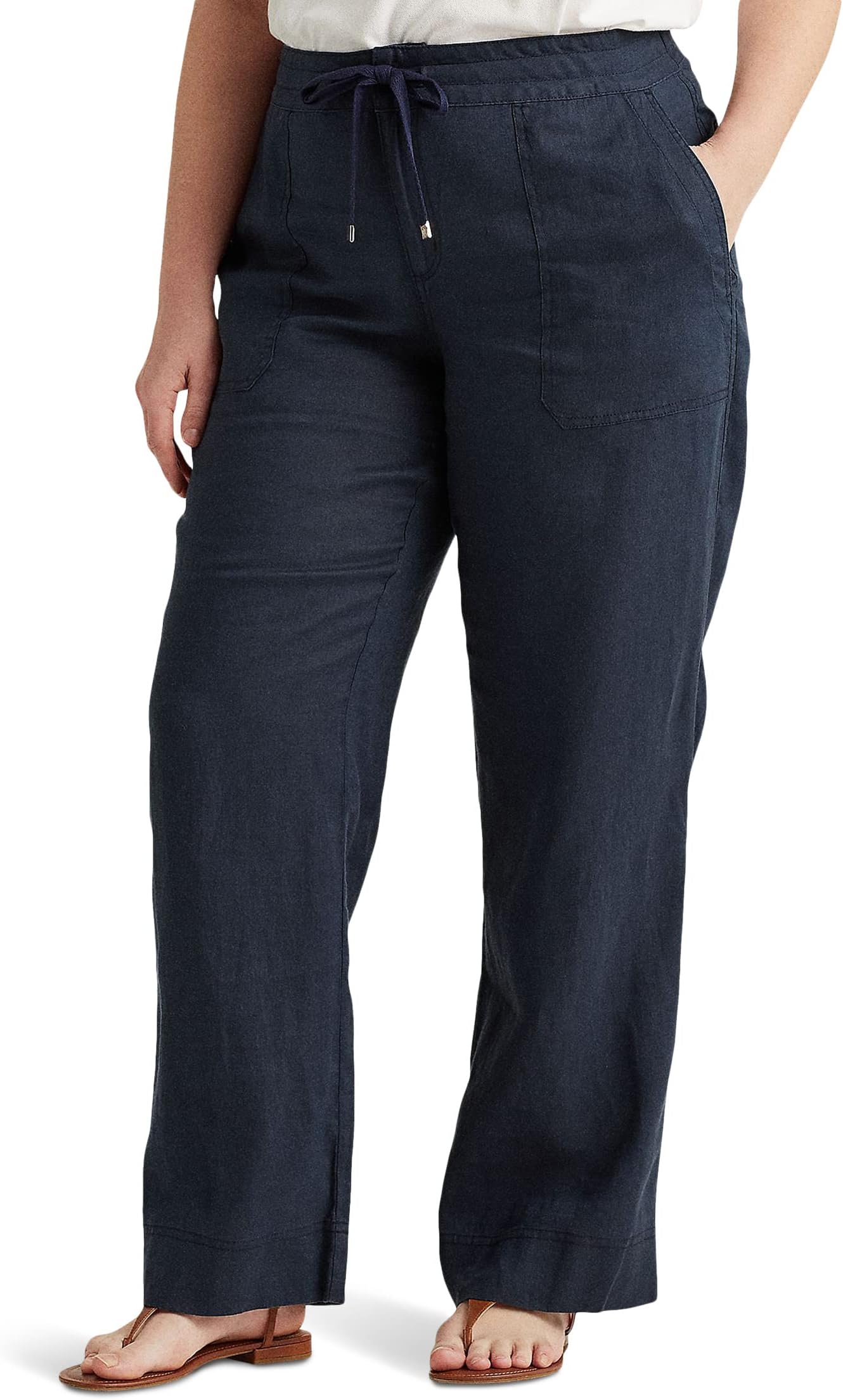 цена Льняные широкие брюки больших размеров LAUREN Ralph Lauren, цвет Lauren Navy
